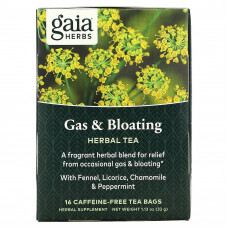 Gaia Herbs, травяной чай для облегчения эпизодического газообразования и вздутия живота, без кофеина, 16 чайных пакетиков, 32 г (1,13 унции)
