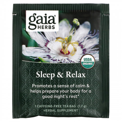 Gaia Herbs, травяной чай, для сна и расслабления, без кофеина, 16 чайных пакетиков, 27,2 г (0,96 унции)