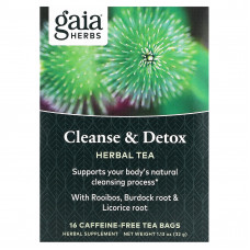 Gaia Herbs, очищение и детокс, без кофеина, 16 чайных пакетиков, 32 г (1,13 унции)