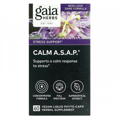 Gaia Herbs, Calm A.S.A.P., 60 веганских капсул Liquid Phyto-Caps