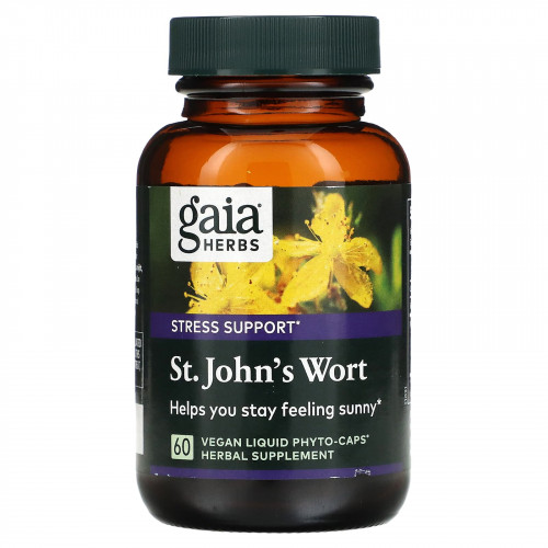 Gaia Herbs, зверобой, 60 веганских фито-капсул с жидкостью