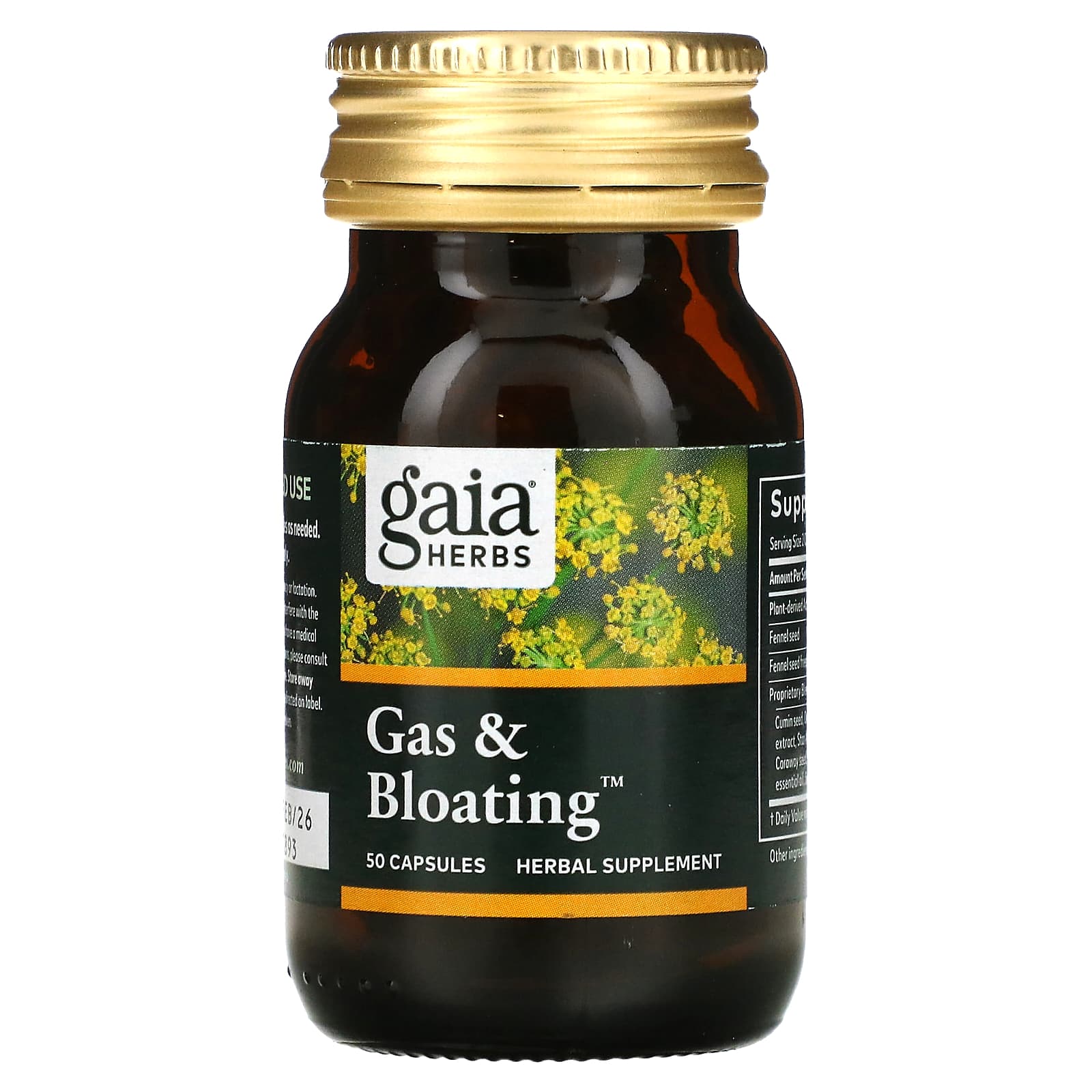 Gaia Herbs, Gas & Bloating, 50 веганских капсул