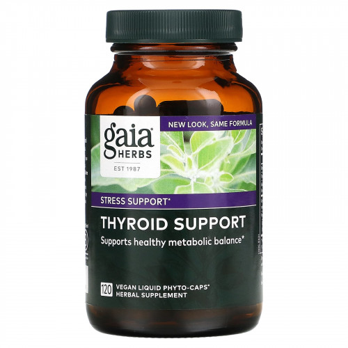 Gaia Herbs, Средство для поддержки щитовидной железы, 120 вегетарианских фито-капсул с жидкостью