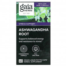 Gaia Herbs, Корень ашваганда, 60 веганских фито-капсул с жидкостью