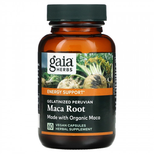 Gaia Herbs, Желатинированный корень маки, 60 растительных капсул