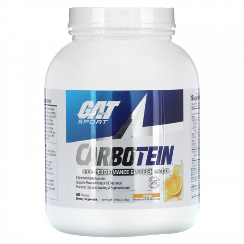 GAT, Carbotein, высокоэффективный загрузчик гликогена, апельсин, 1,8 кг (3,97 фунта)