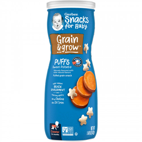 Gerber, Snacks for Baby, Grain & Grow, Puffs, воздушные закуски, для детей от 8 месяцев, батат, 42 г (1,48 унции)