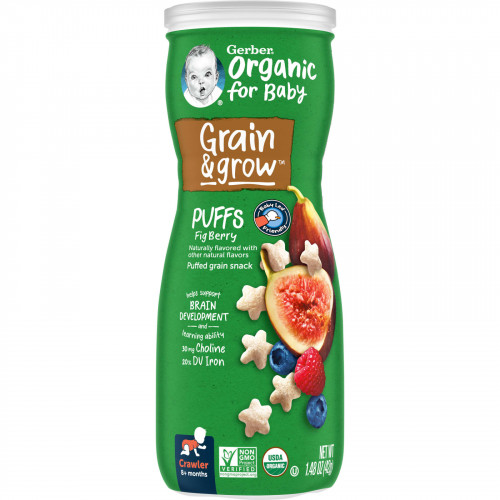 Gerber, Organic for Baby, Grain & Grow, Puffs, снек из воздушных злаков, для детей от 8 месяцев, ягоды инжира, 42 г (1,48 унции)