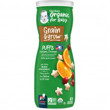 Gerber, Organic for Baby, Grain & Grow, Puffs, снек из воздушных злаков, для детей от 8 месяцев, клюква и апельсин, 42 г (1,48 унции)