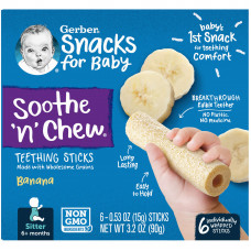 Gerber, Soothe 'N' Chew, палочки для прорезывания зубов, от 6 месяцев, банан, 6 стиков в индивидуальной упаковке, 15 г (0,53 унции)