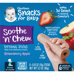 Gerber, Snacks for Baby, Soothe 'n' Chew, палочки для прорезывания зубов, от 6 месяцев, клубничное яблоко, 6 палочек в индивидуальной упаковке, 15 г (0,53 унции) каждый