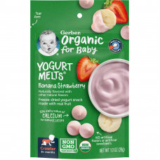 Gerber, Organic, Yogurt Melts, для малышей от 8 месяцев, с бананом и клубникой, 28 г (1,0 унция)