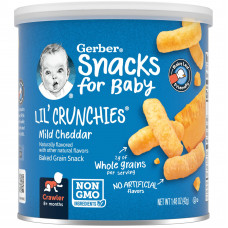 Gerber, Snacks for Baby, Lil 'Crunchies, снек из запеченного зерна, от 8 месяцев, мягкий чеддер, 42 г (1,48 унции)