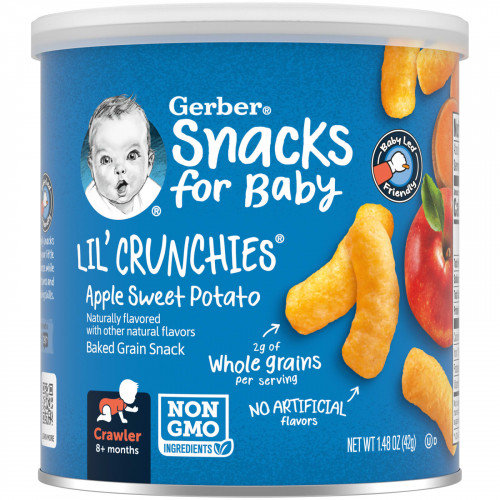 Gerber, Snacks for Baby, Lil 'Crunchies, снек из запеченного зерна, для детей от 8 месяцев, яблоко и батат, 42 г (1,48 унции)