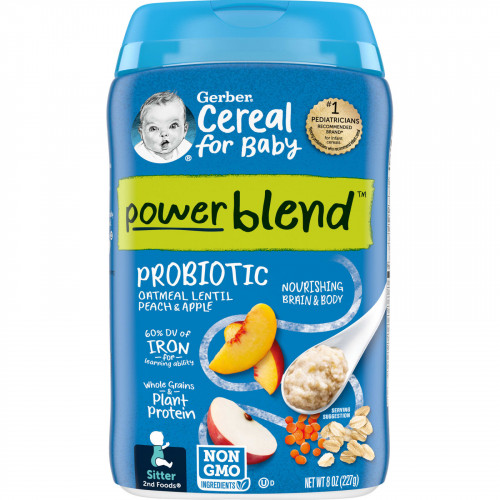 Gerber, Cereal for Baby, Power Blend, 2nd Foods, овсянка с пробиотиками, чечевица, персик и яблоко, 227 г (8 унций)