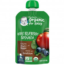 Gerber, Organic for Baby, 2nd Foods, яблоко, голубика и шпинат, 99 г (3,5 унции)