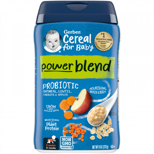 Gerber, Powerblend Cereal for Baby, овсянка с пробиотиками, чечевица, морковь и яблоки, от 8 месяцев, 227 г (8 унций)