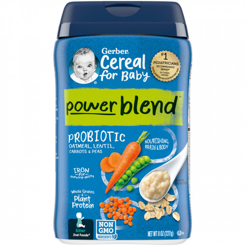 Gerber, Powerblend Cereal for Baby, овсянка с пробиотиками, чечевица, морковь и горошек, продукты для 2-го поколения, 227 г (8 унций)