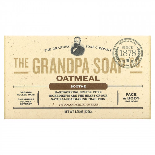 The Grandpa Soap Co., Кусковое мыло для лица и для тела, успокаивающее, овсяное, 4,25 унции (120 г)