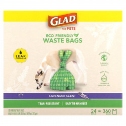 Glad for Pets, Экологичные пакеты для отходов, для домашних животных, лаванда, 360 пакетов