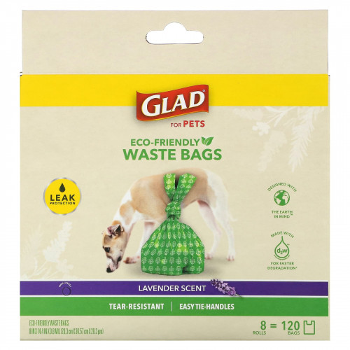 Glad for Pets, Экологичные пакеты для отходов, для домашних животных, лаванда, 120 пакетов