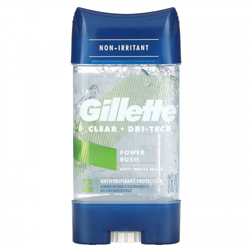 Gillette, Clear + Dri-Tech, дезодорант и антиперспирант, Power Rush, 107 г (3,8 унции)