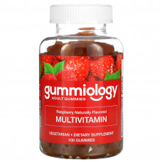 Gummiology, мультивитамины для взрослых в жевательных таблетках, с натуральным вкусом малины, 100 вегетарианских жевательных таблеток