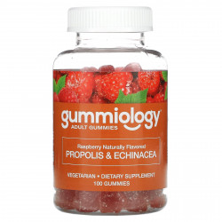 Gummiology, прополис с эхинацеей для взрослых в жевательных таблетках, с натуральным вкусом малины, 100 вегетарианских жевательных таблеток