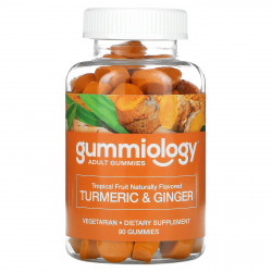Gummiology, жевательные таблетки с куркумой и имбирем, для взрослых, вкус тропических фруктов, 90 вегетарианских жевательных таблеток