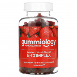 Gummiology, жевательные таблетки с комплексом витаминов B, без желатина, с натуральным клубничным вкусом, 100 вегетарианских жевательных таблеток