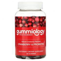 Gummiology, жевательные таблетки с клюквой и пробиотиком, со вкусом клюквы, 90 вегетарианских жевательных таблеток