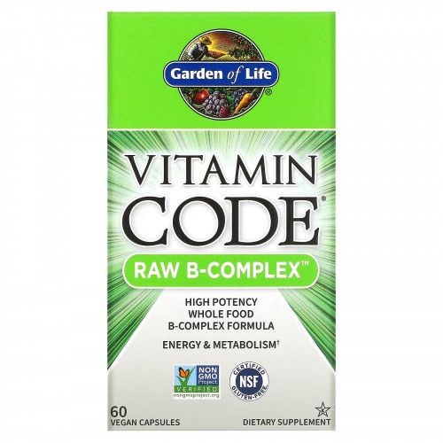 Garden of Life, Vitamin Code, Raw B-Complex, комплекс витаминов группы В, 60 веганских капсул