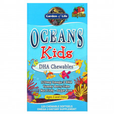Garden of Life, Oceans Kids, DHA Chewables, ДГК в форме жевательных таблеток, для детей от 3 лет, со вкусом ягод и лайма, 120 жевательных капсул