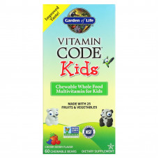 Garden of Life, Vitamin Code, цельнопищевые мультивитамины для детей, вишня, 60 жевательных мишек