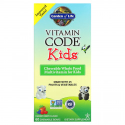 Garden of Life, Vitamin Code, цельнопищевые мультивитамины для детей, вишня, 60 жевательных мишек