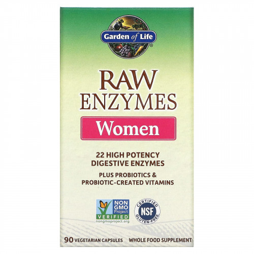 Garden of Life, Ферменты RAW Enzymes для женщин, 90 вегетарианских капсул