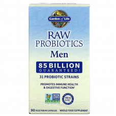 Garden of Life, RAW Probiotics, необработанные пробиотики для мужчин, 85 млрд живых культур, 90 вегетарианских капсул
