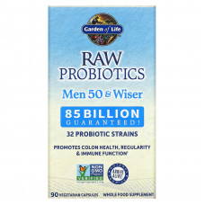 Garden of Life, RAW Probiotics, витамины для мужчин от 50 лет, 85 миллиардов живых культур, 90 вегетарианских капсул