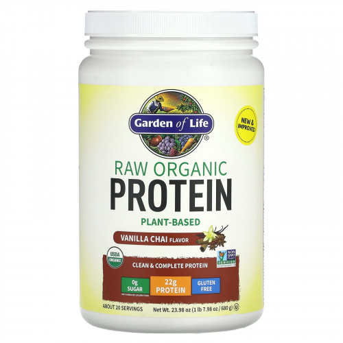 Garden of Life, RAW Organic Protein, органический протеин на растительной основе, ваниль и чай, 680 г (1 фунт, 7,98 унции)