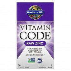 Garden of Life, Vitamin Code, RAW Zinc, 60 веганских капсул