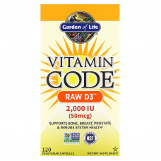 Garden of Life, Vitamin Code, RAW D3, 50 мкг (2000 МЕ), 120 вегетарианских капсул