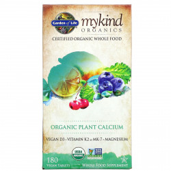 Garden of Life, KIND Organics, органический растительный кальций, 180 веганских таблеток