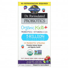 Garden of Life, Dr. Formated Probiotics, Organic Kids +, вкусные органические ягоды и вишня, 30 вкусных жевательных таблеток