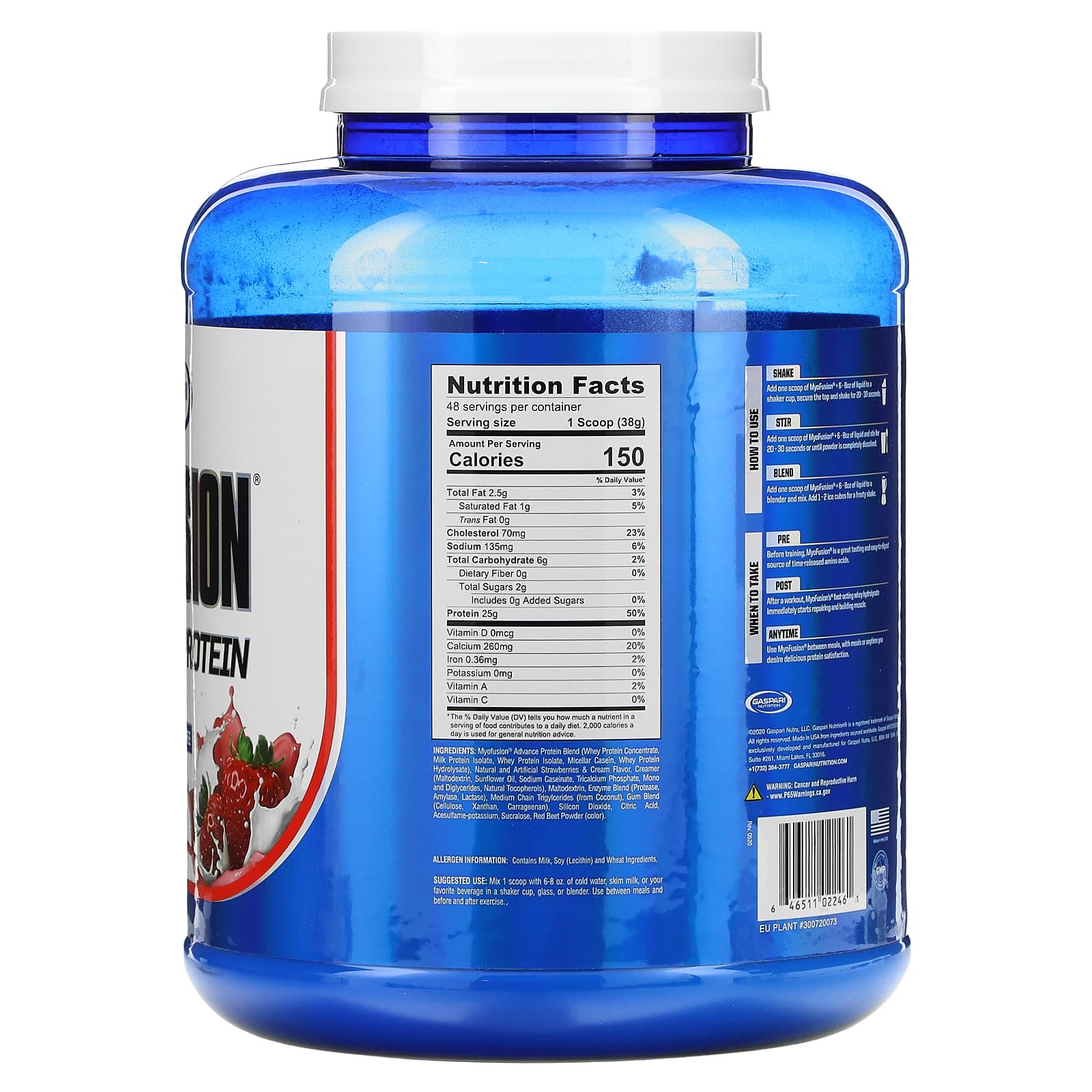 Gaspari Nutrition, MyoFusion, улучшенный протеин, клубника и сливки, 1,81 кг (4 фунта)