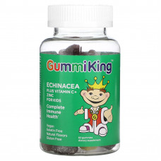 GummiKing, эхинацея, витамин C и цинк для детей, вкус клубники, апельсина, лимона, винограда, вишни и грейпфрута, 60 жевательных таблеток