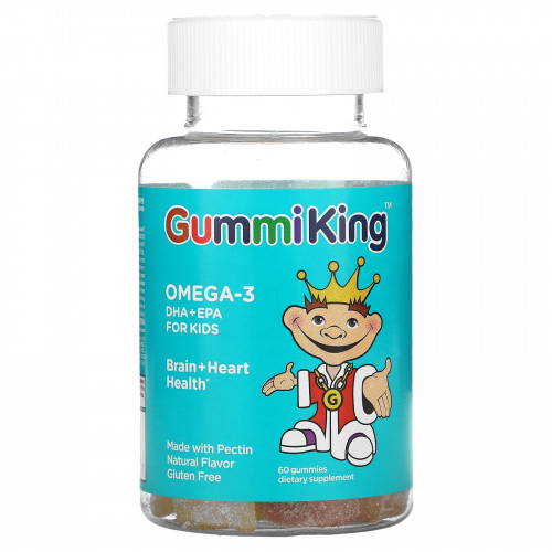 GummiKing, Омега-3 ДГК + ЭПК для детей, клубника, апельсин и лимон, 60 жевательных конфет