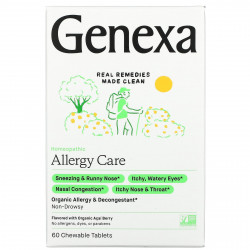 Genexa LLC, Allergy Care, органическое средство от аллергии и отеков, органические ягоды асаи, 60 жевательных таблеток