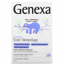 Genexa LLC, Kid's Sleepology, органическая добавка для нормализации ночного сна, вкус ванили и лаванды, для детей от 3 лет, 60 жевательных таблеток