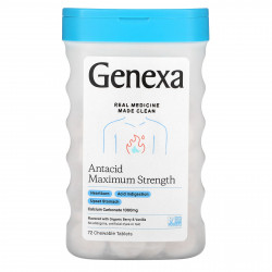 Genexa LLC, антацид максимальной силы, органические ягоды и ваниль, 1000 мг, 72 жевательные таблетки