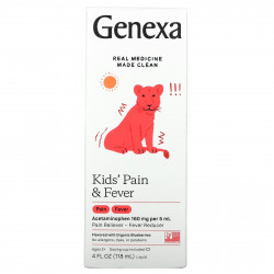 Genexa LLC, Kid's Pain & Fever, для детей от 2 лет, органическая голубика, 118 мл (4 жидк. Унции)